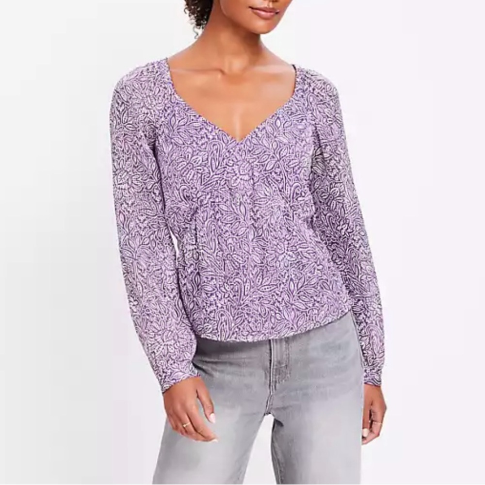 LOFT Tulip Striped Sweetheart Neck Blouse
